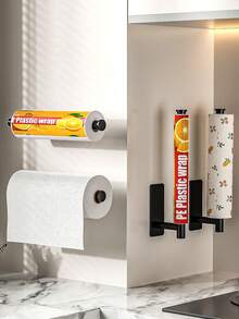 Self-Adhesive Cling Film & Paper Towel Holder, Bathroom Organizer, Cabinet Under Paper Towel Rack, Bathroom Tissue & Towel Rack - Multicolor - View 2
