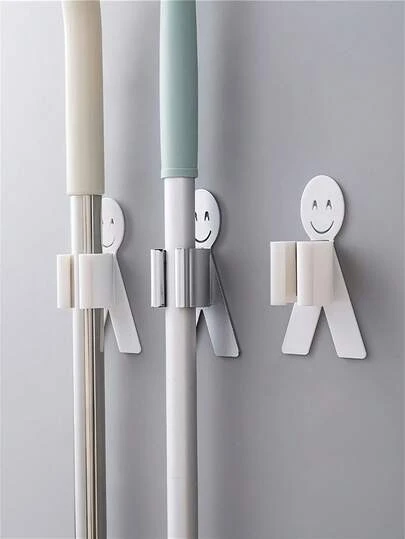 免钻孔拖把挂钩，笑脸拖把收纳架，适用于厨房、浴室墙面收纳，粘性挂钩，多功能拖把整理器，浴室拖把挂架，壁挂式拖把架，浴室收纳整理，返校用品，家居必备，房间装饰，厨房必备，浴室装饰，送给女性的礼物，送给家人和妈妈的礼物