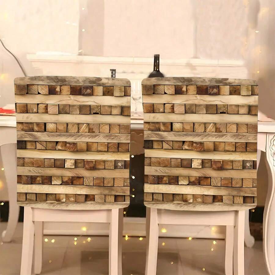 1pc/4pcs/6pcs/10pcs Vintage Style Distressed Wood Texture Print Short Plush Removable Chair Cover, Suitable For Dining Room, Living Room, Office, Hotel And Home Decor, All Seasons