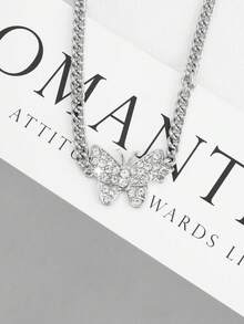 1件复古百搭优雅宫廷风田园简约低饱和度蝴蝶吊坠项链 - 銀色 - 查看 2