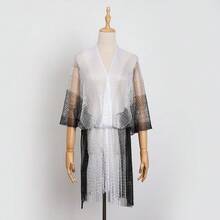 长款闪亮金色网纱沙滩围巾，多功能轻薄比基尼罩衫，时尚渐变流苏披肩，度假必备 - 彩色 - 查看 17