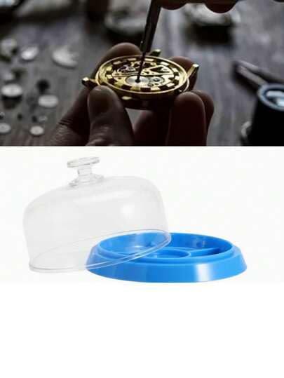 1个带托盘的6格手表防尘罩，适用于手表机芯维修工具、珠宝工具、备用保护罩、钟表匠维修工具箱、防潮防尘手表机芯零件收纳盒