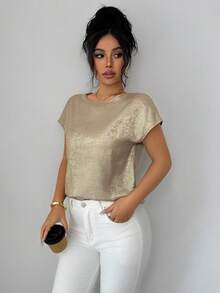 Áo thun nữ tay ngắn cổ tròn raglan màu vàng đồng, thời trang cho tiệc tùng, tụ họp, hẹn hò, đi làm hàng ngày, kỳ nghỉ, phong cách thường ngày và mùa hè tươi tắn. - Rượu sâm banh - Xem 4