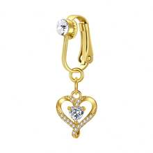 Fake Belly Button Ring Clip-On For Women - CZ Dangle Heart Non-Piercing Jewelry - Golden - Golden - View 37