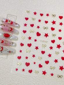 1pc Gold & Red Love Star Moon Totems Nail Art Stickers 5D Valentine's Day Glitter Heart/Red Lip/Bow Nail Decal Manicure Supplies - Multicolor - View 16