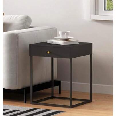 Hallowood Furniture Bewdley Black Metal Bedside Table 1 Drawer 41cm X 43cm X 55cm Contemporary Industrial Style