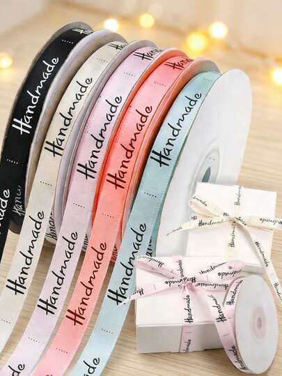 25pcs 10mm Wide Handmade Letter Printed Satin Ribbons, Suitable For Crafting, Sewing, Gift Wrapping For Weddings, Mother's Day, Valentine's Day, Birthdays And More (Random Styles)