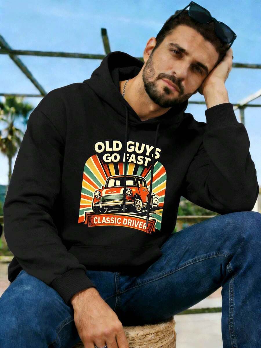 Hoodie mit Vintage-Auto-Motiv, klassischer Fahrer-Baumwollstoff, Streetwear-Hip-Hop-Stil, bequem, strapazierfähig, auffälliger Print