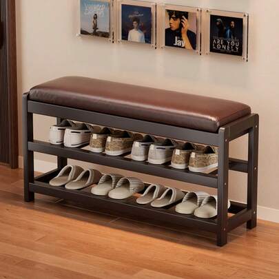 1pc Modern Comfortable Shoe Bench With Cushion - Durable, Easy To Clean Entryway And Bedroom Shoe Rack, Suitable For Home Entrance Use