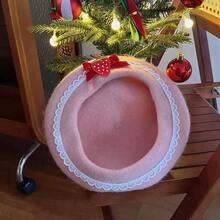 1顶草莓圣诞色针织帽 - 休闲时尚可爱风格，草莓圣诞铃铛设计。新款可爱甜美实用粉色针织帽，适合秋冬季节。帽子；女帽；针织帽；女士针织帽；圣诞帽 - 彩色 - 查看 3