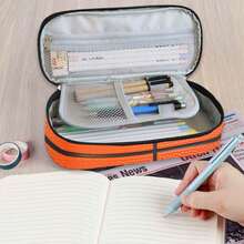 多功能铅笔盒，篮球图案印花，带隔层，可放置铅笔、钥匙、手机、硬币、小物件，适合学校、家庭、送礼、度假、节日（返校季、圣诞节）使用。 - 籃球 - 查看 3