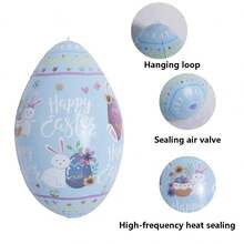 1pc Easter Balloon, Printed With "Happy Easter" Text And Cute Rabbit Design, 13.77 Inch Large Inflatable Easter Egg | Made Of PVC Material, Suitable For Party, Holiday, Outdoor Yard Decor And Indoor Home Decor - Multicolor - View 7