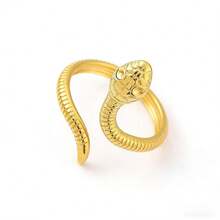COINBUFF 1pc Elegant Snake-Shaped Stainless Steel Gold-Plated Adjustable Non-Fading Ring, Suitable For Daily Wear And Holiday Gifts - As Shown - View 3