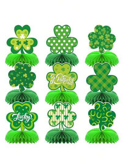 3pcs 3D Honeycomb St. Patrick'S Day Table Centerpieces | Small Decorative Pieces For Party Supplies, Suitable For Birthday And General Occasions