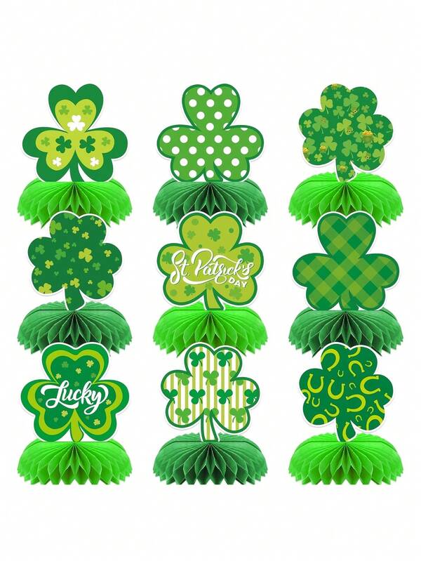 3pcs 3D Honeycomb St. Patrick'S Day Table Centerpieces | Small Decorative Pieces For Party Supplies, Suitable For Birthday And General Occasions