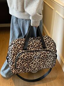 1件装 新款大容量旅行包 短途旅行行李包 健身包 豹纹休闲女包 孕妇住院包 度假包 防水休闲包 带独立鞋仓的随身行李包 - 棕色 - 查看 5