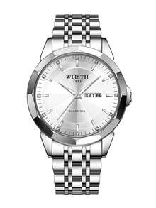 Reloj de hombre WLISTH de caliente, resistente al agua, luminoso, con calendario dual, reloj de cuarzo con correa de acero sólido para hombres - Plateado - Ver 5