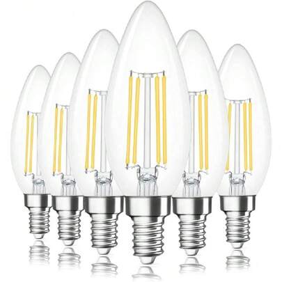 Regulable E12 LED Clásico Candelabro Claro Bombillas, Equivalente 60W, 550 lúmenes, Filamento Claro Candelabro de Cristal B11 Bombilla, UL Listed Paquete de 6 (Luz cálida 3000K, Paquete de 6),39232258