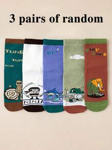 5双儿童休闲运动袜，男女童款，趣味图案，适合秋/春/夏 - 彩色 - 查看 15