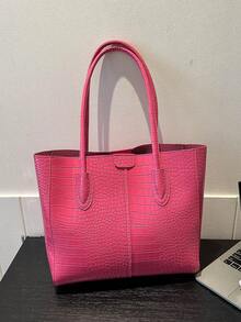 Tas Tangan Vintage, Tas Komuter Fashion Baru Wanita 2022, Tas Bahu Multifungsi Kapasitas Besar, Tekstur Acak - Hot Pink - View 5