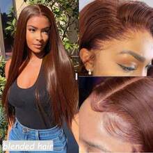 34英寸 180% 密度 即戴即用 无胶假发 真人混纺发丝 预先拔毛 预先剪裁 13x4 骨直蕾丝前额假发 真人混纺发丝 女士假发 无需胶水 高清蕾丝前额闭合 即戴即用 180% 密度 直发 棕色 10-36英寸 - 棕色 - 查看 1