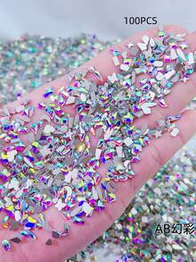 100颗/包迷你平底锆石美甲装饰品，多种形状，包括心形、方形、超闪亮白色微型锆石美甲宝石，流行美甲用品 - 彩色 - 查看 13