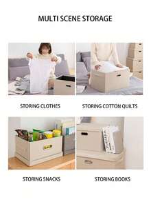 1 Peça Caixa de Armazenamento de Roupas, Caixa de Classificação de Tecido de Grande Capacidade para Uso Doméstico, Guarda-Roupa, Roupas Dobráveis, Cesta de Armazenamento de Algodão e Linho, Artefato - Multicolorido - Visão 7