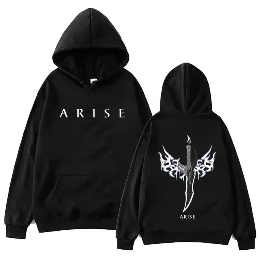 Anime Solo Leveling Hip Hop Men's/Women's Hoodie Retro Gothic Pattern Sportswear Manga Solo Leveling Casual Hoodie Fan Gift - Black - View 1