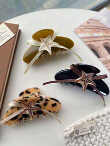 Französische Haarspange mit blauem Wal-Klauen-Clip, Seestern, Wassertasche, Goldfisch, süßer Acryl-Haarclip, kreative Frucht-Haarspange, modische, elegante Nischen-Haarspange, Acryl-Stern-Seestern-Linie Klammer-Clip, großer Haarclip für Dutt-Frisuren, Pferdeschwanz-Haarclips für Frauen - Verschiedenfarbig - Übersicht 9
