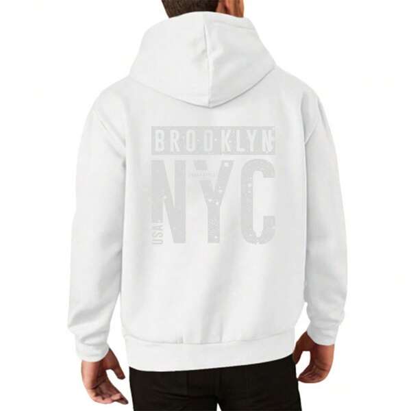 Unisex 100% Cotton 300G Heavyweight Brooklyn NYC USA Graphic Print Hoodie - Black Vintage Urban Streetwear Pullover