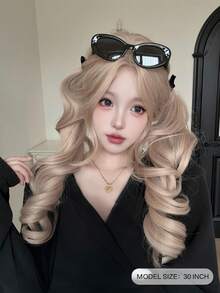 alicegarden Tóc giả ren trán 4 * 1, Tóc giả ren trán xoăn, Tóc giả dài xoăn màu vàng óng, rẽ ngôi giữa, dài 30 feet, Tóc giả tự nhiên và chân thực để sử dụng hàng ngày. - Vàng - Xem 11