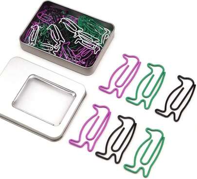 NELJIBEHU 60 Pcs Penguin Paper Clips Mixed Color, Cute Penguin Gifts For Women Men, Penguin Office School Supplies Stationery