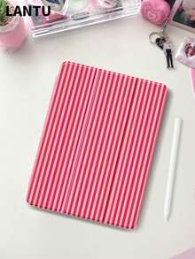 Stylish Pink Striped Design Flat Protective Case, Compatible With IPad 10.2", IPad (A16) 11", 11th Gen 2025 IPad 9th/10th, IPad Air 4th 10.9", Galaxy Tab S6 Lite 10.4", /, Anti-Drop, Pen Slot, Sleep/Wake Support, Romantic Gift - Màu đỏ - Xem 3