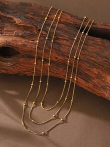 Cring Coco 1 pièce Collier en acier inoxydable 304 de forme géométrique avec design de faux perles, élégant et vintage. Cadeau élégant pour la fête des mères, la Saint-Valentin et pour une tenue quotidienne - Doré - Voir 2