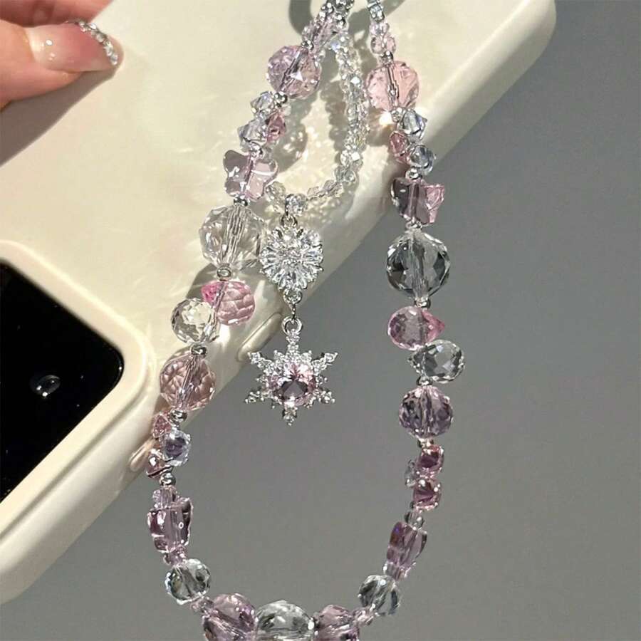 1pc Crystal Beaded Phone Wrist Strap With Tether Tab Cute Phone Bracelet Strap For Women Blingbling Sparkling Cell Phones Wrist Straps Beaded - Multicolor - View 1