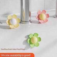 3pcs Flower Shaped Sink Overflow Hole Plug, Bathroom Sink Sealing Cover, Silicone Overflow Drain Stopper, Anti-Leak/Sink Silicone Sealing Cover, Anti-Splash, Anti-Odor Water Plug - Multicolor - View 3