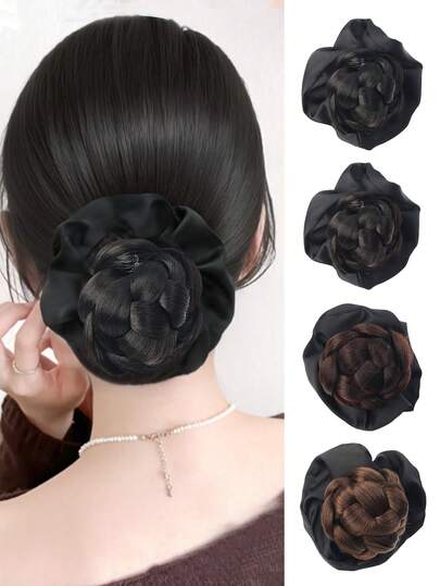 爪夹发髻发夹花苞头，1个合成发髻发片，合成假发髻接发，女士日常佩戴发髻发片，适合女性日常佩戴和聚会，发饰
