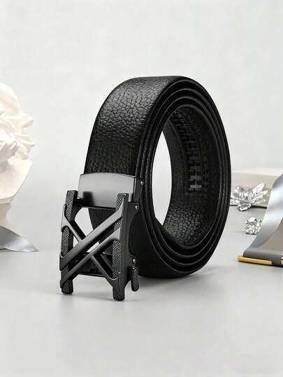 男士自动扣皮带（1条装）：可调节自动扣设计，适合正式/休闲场合 | 3种颜色（银色/金色/黑色）。可实现精准便捷的尺寸调节。