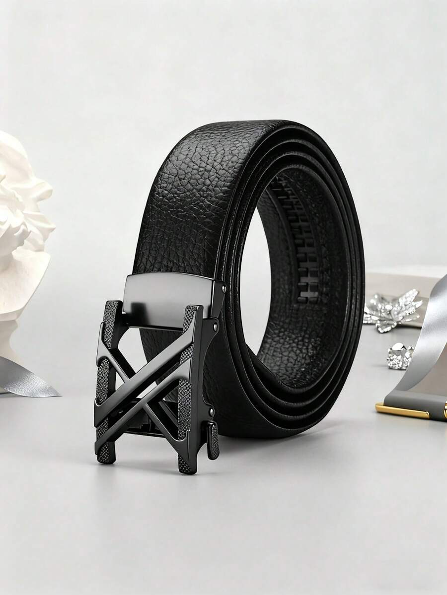 男士自动扣皮带（1条装）：可调节自动扣设计，适合正式/休闲场合 | 3种颜色（银色/金色/黑色）。可实现精准便捷的尺寸调节。 - 彩色 - 查看 1