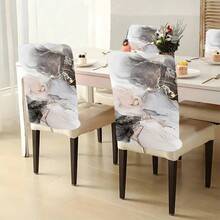 1件/4件/6件/10件装复古水墨印花金属线条点缀短绒可拆卸椅套，适用于餐厅、客厅、办公室、酒店和家居装饰，四季皆宜。