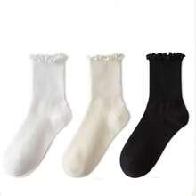 Calcetines de media caña finos de encaje para mujer, orejas con volantes blancos JK, calcetines casuales versátiles para el verano - Multicolor - Ver 1