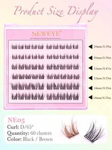 60pcs Self-Adhesive Lashes Brown Fluffy False Eyelash Clusters 10-14mm Mixed D Curl Pre-Glued Lash Clusters Wear No Glue Needed Individual Lashes Natural Look Brown Lash Clusters No Glue Or Makeup Remover Required False Eyelashes Comic Lashes Gift For Women & Girl Makeup Tools - D - View 7