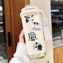 50pcs Cute Cartoon Cow Stickers, Black & White Animal Doodle English Decorative Envelope, Photo Album DIY Stickers - Multicolor - View 9