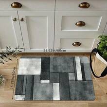 1PC Minimalist White And Grey Color Block Geometric Pattern Non-Slip Floor Mat, Soft And Easy To Clean Kitchen Mat, Rectangular Low Pile Holiday Home Decor Mat, Suitable For Living Room, Bedroom, Kitchen, Laundry Room, Bathroom - Multicolor - View 8