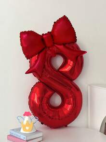 2pcs 32-Inch Number Balloon Set, Pink & Red Bow Foil Balloons, White, Red, Black & Cream 0-9 Number Balloons Suitable For Birthday Party, Anniversary Decoration - Multicolor - View 8