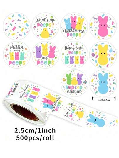 （1件）复活节彩蛋装饰标签、贴纸、封条，兔子和彩蛋卡通图案，节日贴纸，非粘性标签，奖励贴纸，简约风格