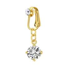 Fake Belly Button Ring Clip-On For Women - CZ Dangle Heart Non-Piercing Jewelry - Golden - Golden - View 45