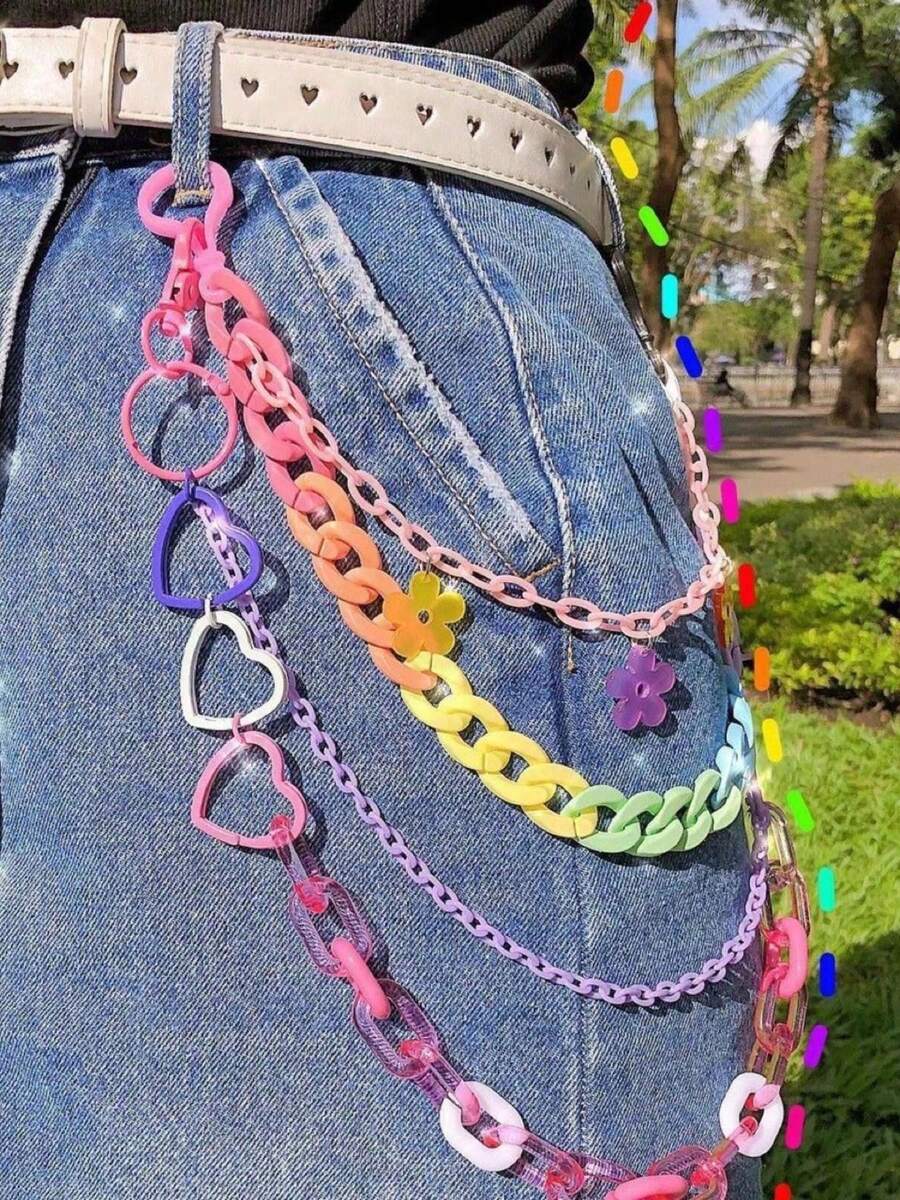1 件装多功能嘻哈裤链，ins 网红彩虹树脂裤链，朋克风可拆卸链