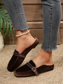 女士法式轻便平底拖鞋，春夏休闲软底凉鞋 - 咖啡棕 - 查看 10