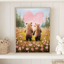 Tranh vải treo tường hình cặp gấu | Trang trí tường ngày Valentine, Trang trí ngày Valentine phong cách mộc mạc, Quà tặng tình yêu hình gấu đáng yêu, Tranh in nghệ thuật, Tranh sơn dầu hoa dại phiên bản in, Đồ dùng cho bé_ Tranh treo tường có khung hoàn hảo cho trang trí phòng chơi, phòng trẻ sơ sinh, phòng giữ trẻ, trường mầm non, phòng bé trai, phòng ngủ bé gái, ngày Valentine - Nhiều màu - Xem 5